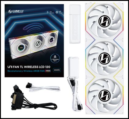 LIAN LI 120MM UNI FAN 12TL LCD WIRELESS WHITE (3PACK) thumbnail 2
