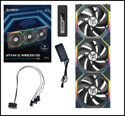 120MM UNI FAN 12SL LED WIRELESS BLACK (3PACK)