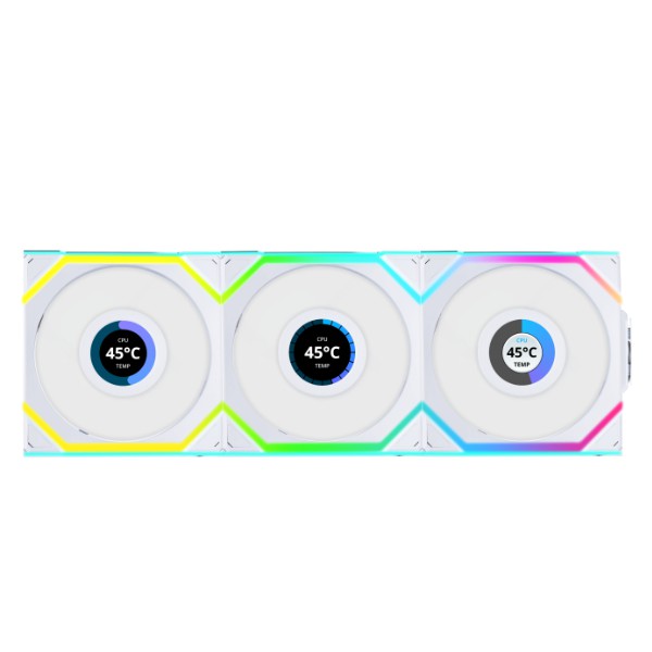 LIAN LI 120MM UNI FAN 12SL LCD WIRELESS WHITE (3PACK) thumbnail 5