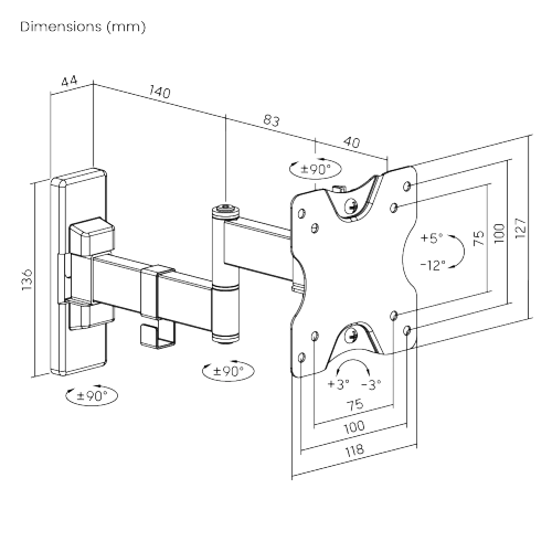 ECONOMY STEEL FULL-MOTION TV WALL MOUNT BLACK