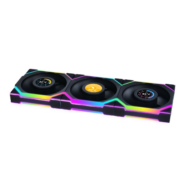 LIAN LI 120MM UNI FAN 12SL LCD WIRELESS BLACK (3PACK) thumbnail 4