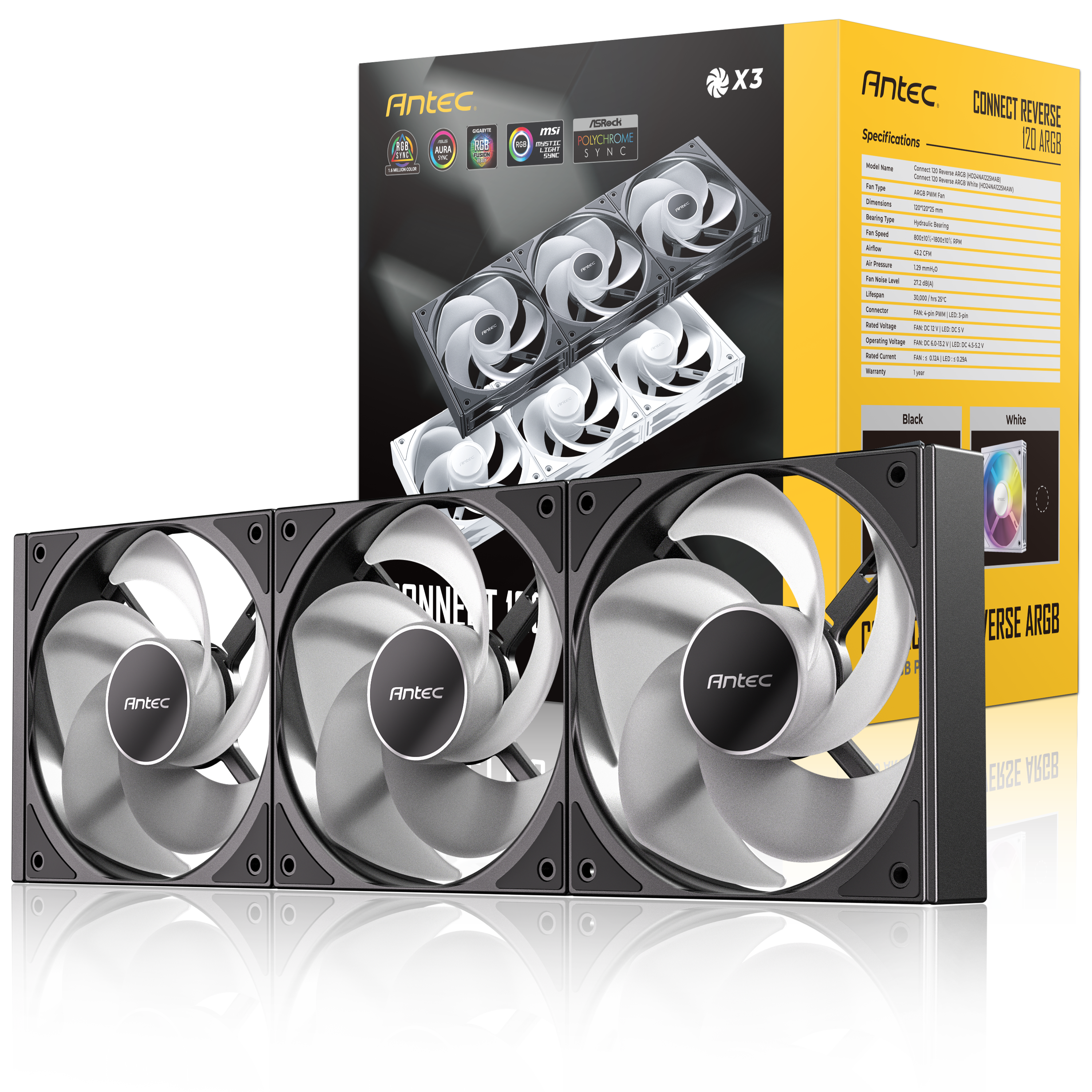 ANTEC CONNECT 120 ARGB REVERSE FANS BLACK (3-PACK) thumbnail 12