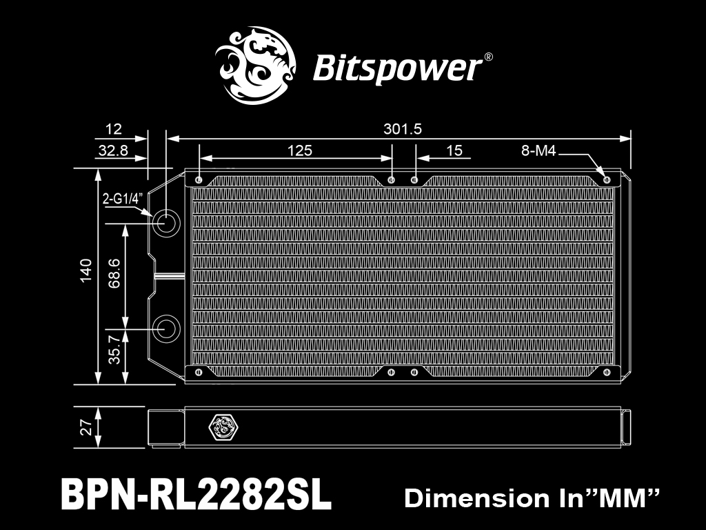 BITSPOWER LEVIATHAN II 280 RADIATOR W/SINGLE WAVE FINS 27MM thumbnail 4