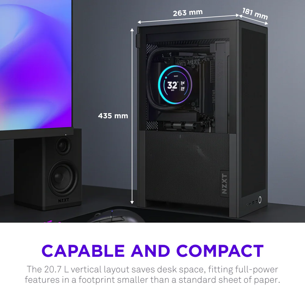 NZXT H2 FLOW MINI-ITX CASE W/PCIE5.0 RISER CABLE BLACK thumbnail 3